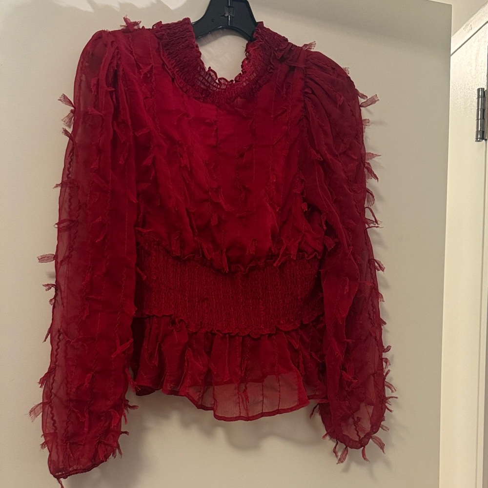 Zara Vibrant Red Textured Blouse